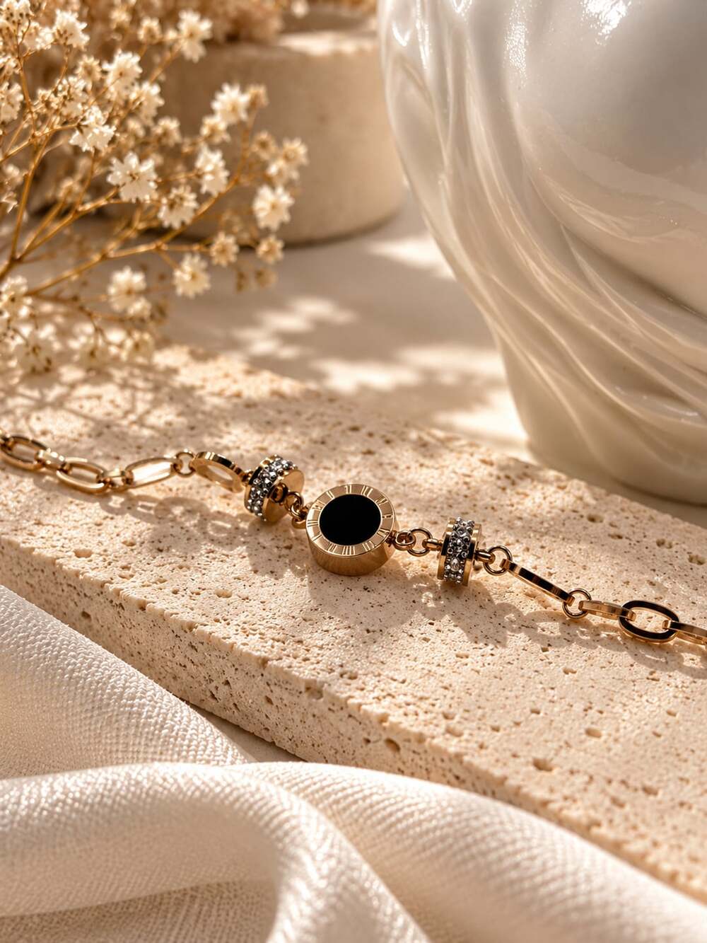 Roman Numeral Rose Gold Stainless Steel Bracelet